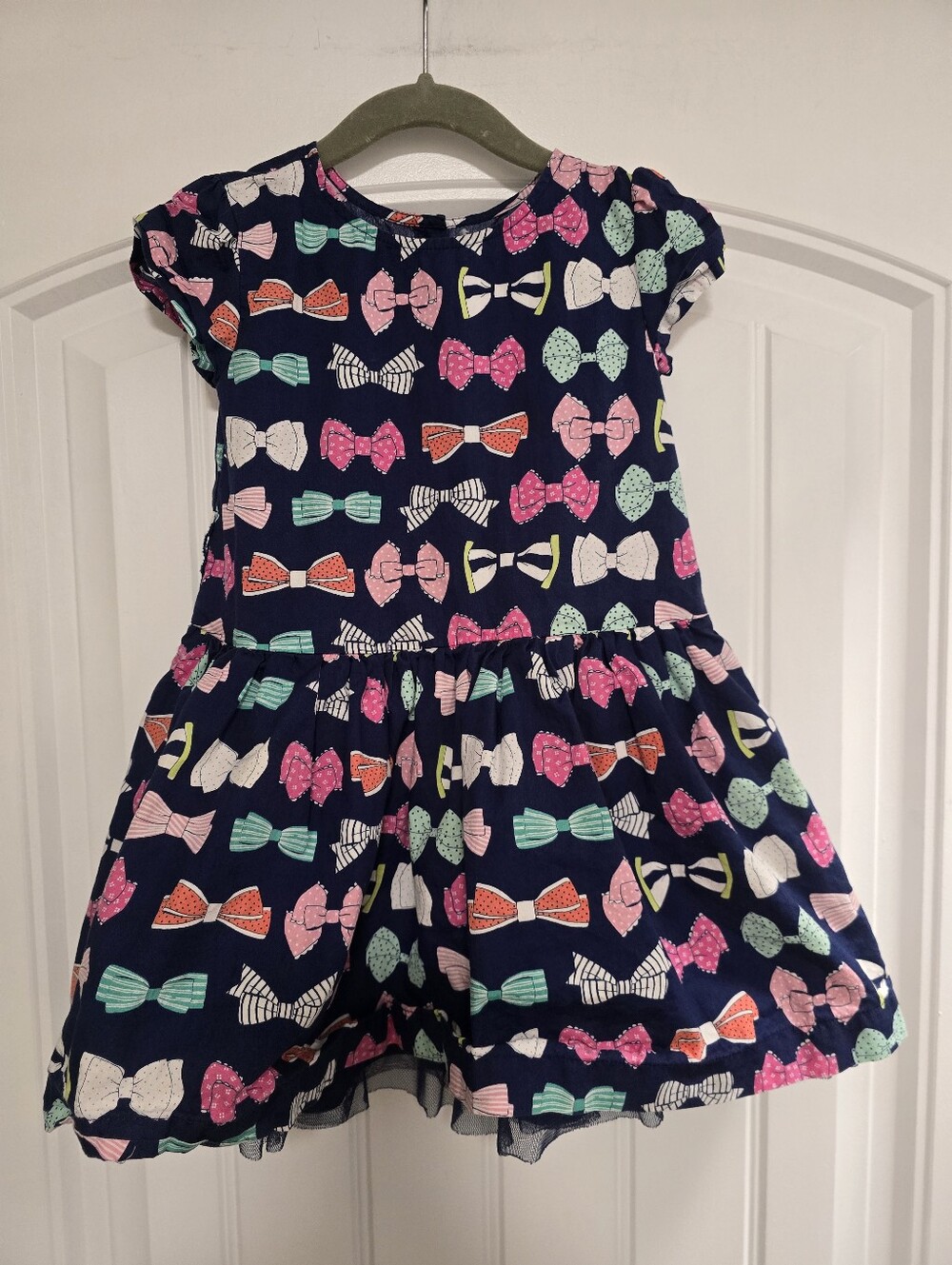 🌟7/25$ Crown And Ivy 4t Girls Navy Bow-Print Short Sleeve Dress